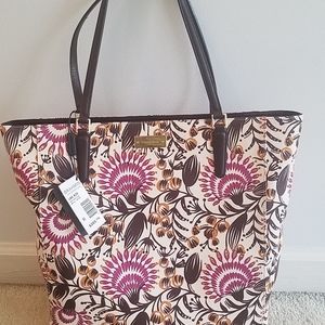 Brahmin Floral Tote Bag - Pink, Brown, White